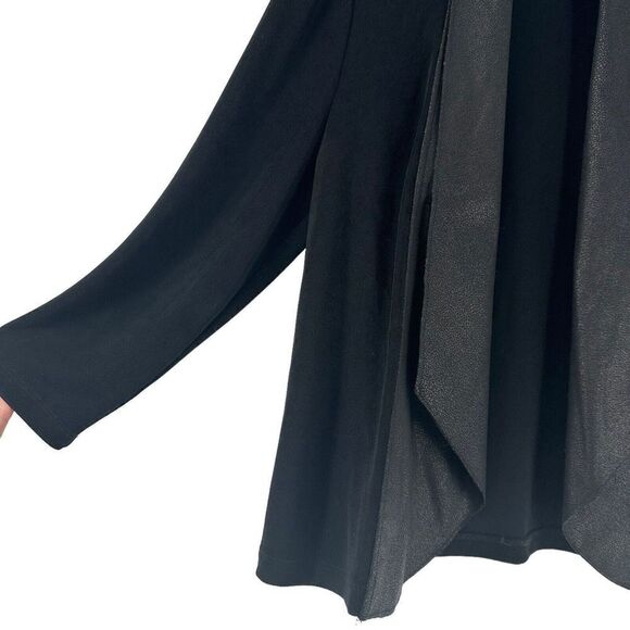 Chicos Travelers Jacket Black Faux Leather Draped Open Front 00 US XS 3/4 Sleeve - Picture 3 of 12